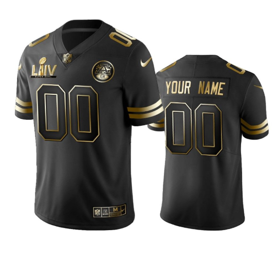 Men's Kansas City Chiefs ACTIVE PLAYER Custom Black Super Bowl LIV Golden Edition Limited Stitched Jersey Men's Kansas City Chiefs ACTIVE PLAYER Custom Black Super Bowl LIV Golden Edition Limited Stitched Jersey